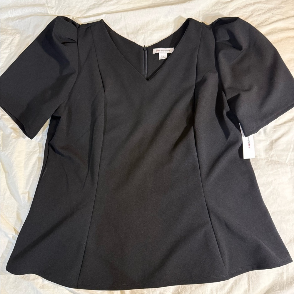 Retro Black Peplum Top Puff Sleeves VNeck Women’s Plus Size XXL Blouse Night Out